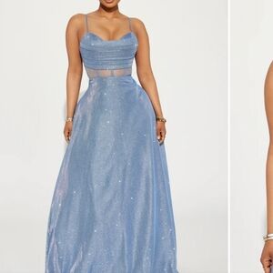 Glitter formal princess‎ gown S periwinkle blue